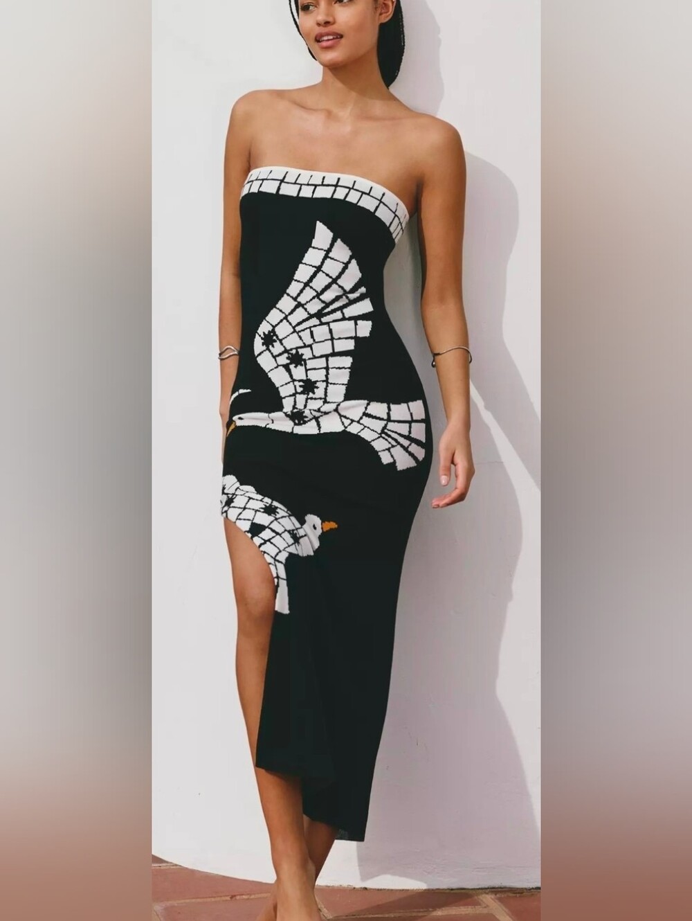 Anthropologie Strapless Mosaic Bird Maxi Dress